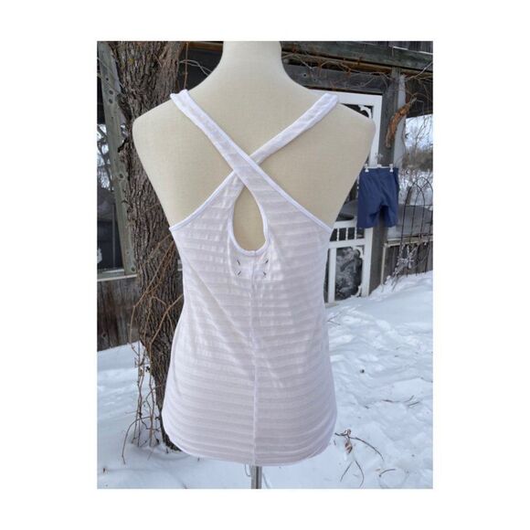 Lou & Grey Semi Sheer Striped Crossback Tank Top White - Picture 5 of 8